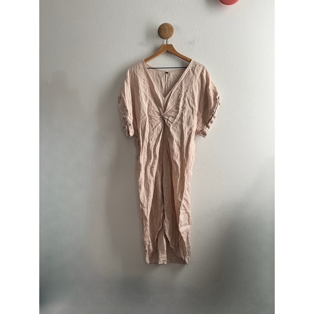 Venti6 Italy 100% Linen Blush Twist Front Maxi Dress L
